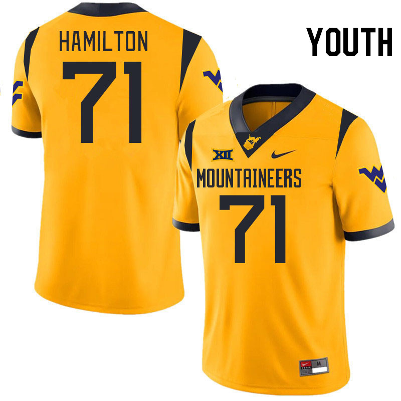 Youth #71 Maurice Hamilton West Virginia Mountaineers College 2024 New Uniforms Football Jerseys Sti